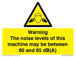 Warning Noise Levels of machine between 80-85 dB